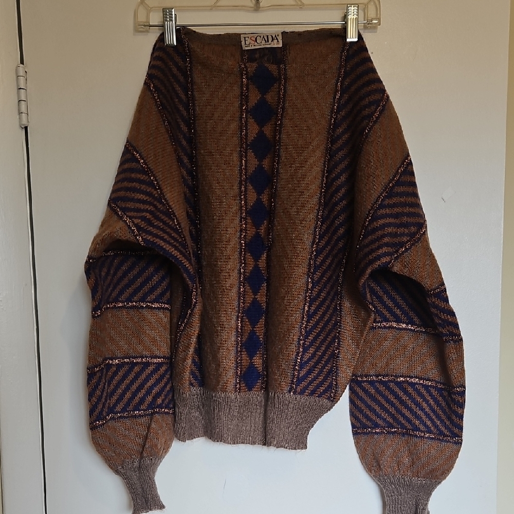 Escada Vintage Mohair Sweater, Brown and Blue, Size 38